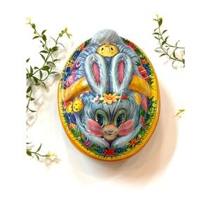 Vintage Kitsch Easter Bunny Basket: Plastic Egg Rabbit Spring Decor